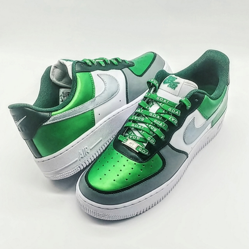 Nike Air Force 1 Womens Sneaker - Size 10.5 - Metallic Green Dark Green Silver